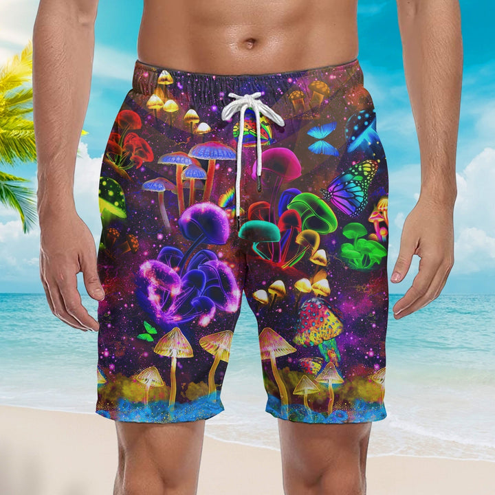 Hippie Mushroom Neon Light Beach Shorts For Men