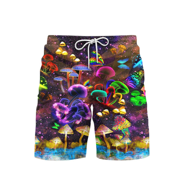 Hippie Mushroom Neon Light Beach Shorts For Men