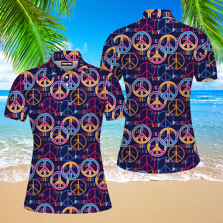 Hippie Peace Love Music Polo Shirt For Women