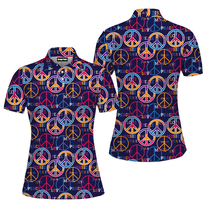 Hippie Peace Love Music Polo Shirt For Women