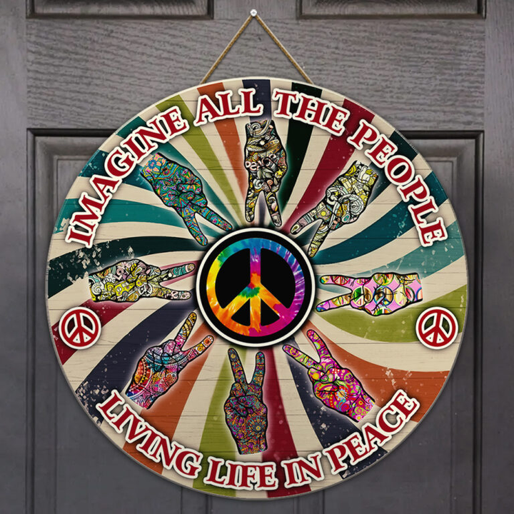 Hippie Round Wood Sign | Home Decoration | Waterproof | WS1340-Colorful-Gerbera Prints.