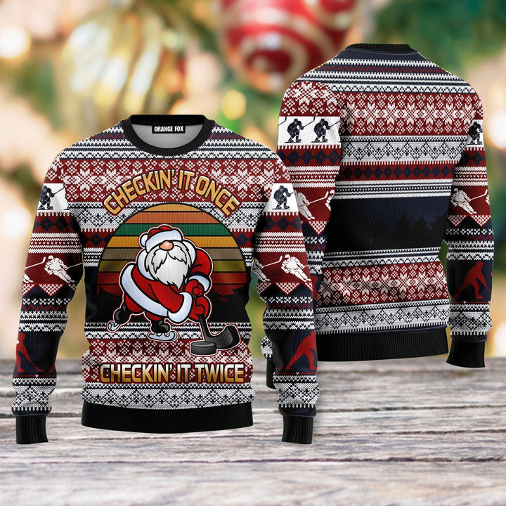 Hockey Checking It Once Checking It Twice Ugly Christmas Sweater For Men & Women