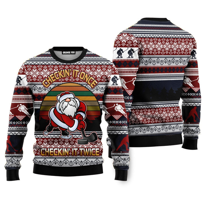 Hockey Checking It Once Checking It Twice Ugly Christmas Sweater For Men & Women