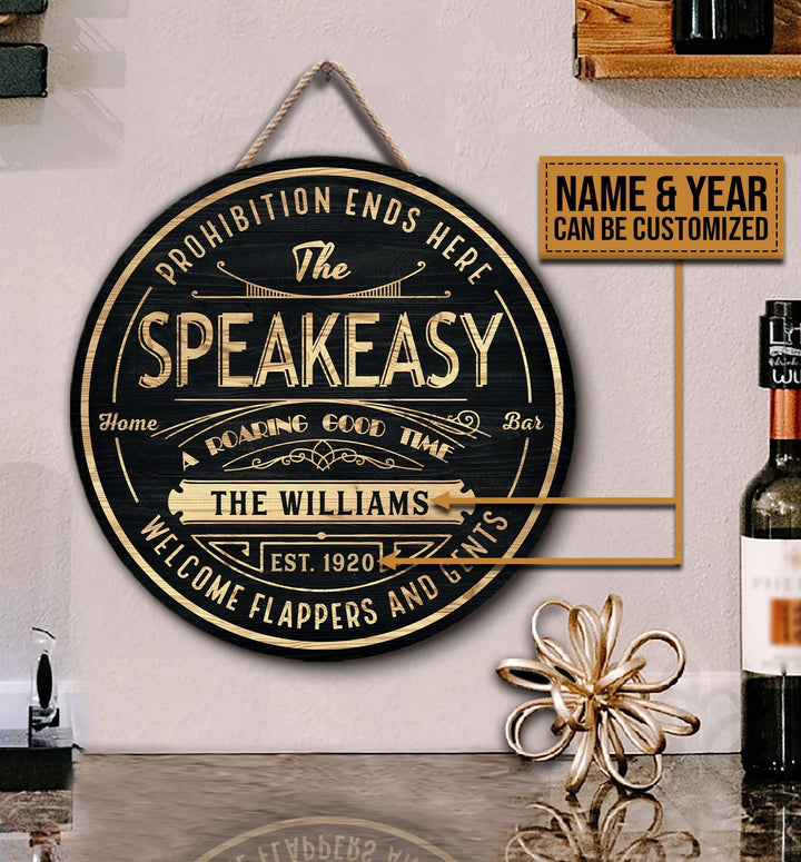 Home Bar The Speakeasy Custom Round Wood Sign | Home Decoration | Waterproof | WN1539-Gerbera Prints.