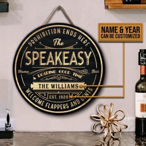 Home Bar The Speakeasy Custom Round Wood Sign | Home Decoration | Waterproof | WN1539-Colorful-Gerbera Prints.
