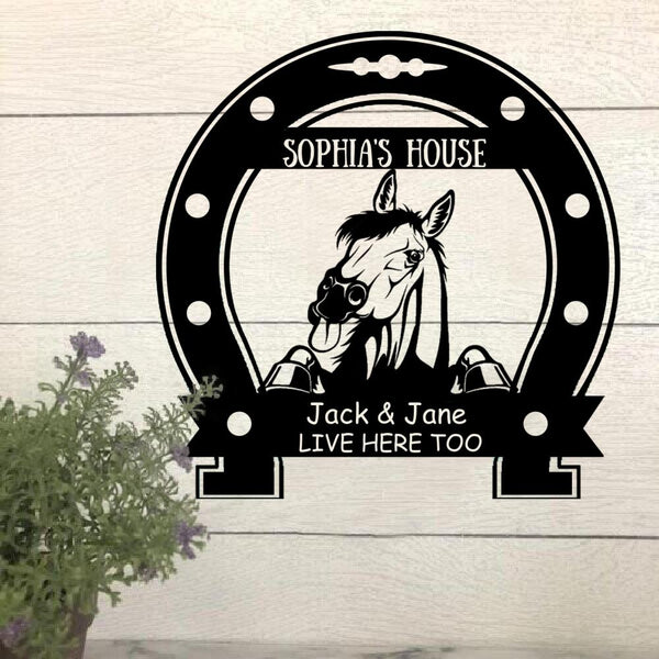Horse Lovers Personalized Metal Sign Horse's House Human Live Here Too