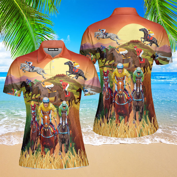 Horses Racing - Gift for Cowboys, Cowgirls - Horses On Pasture Vintage Polo Shirt For Women