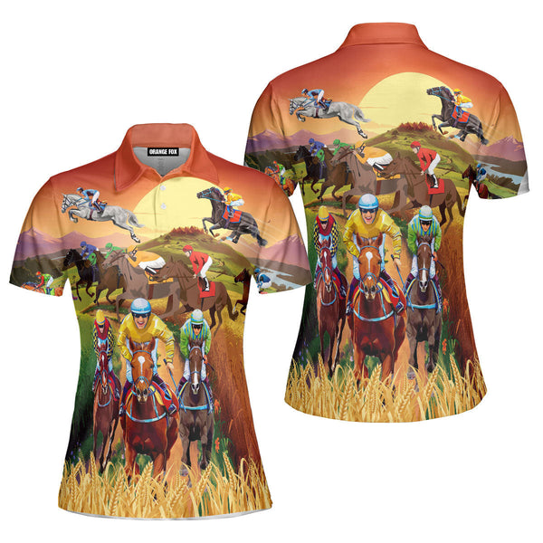 Horses Racing - Gift for Cowboys, Cowgirls - Horses On Pasture Vintage Polo Shirt For Women