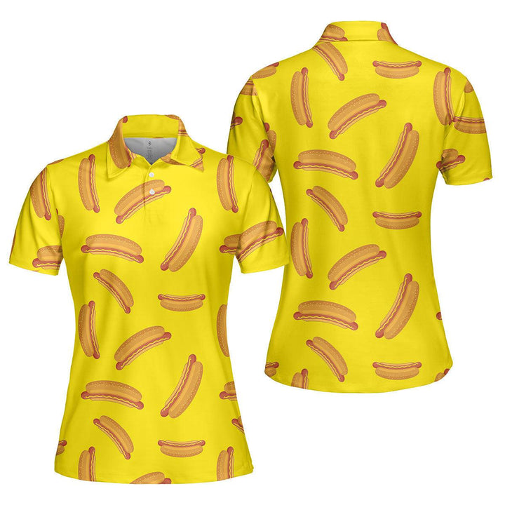 Hot Dog On Yellow Polo Shirt For Women