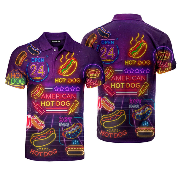 Hotdog - Gift For Food Lovers, Hotdog Lovers - Neon Open 24 Hours Polo Shirt For Women