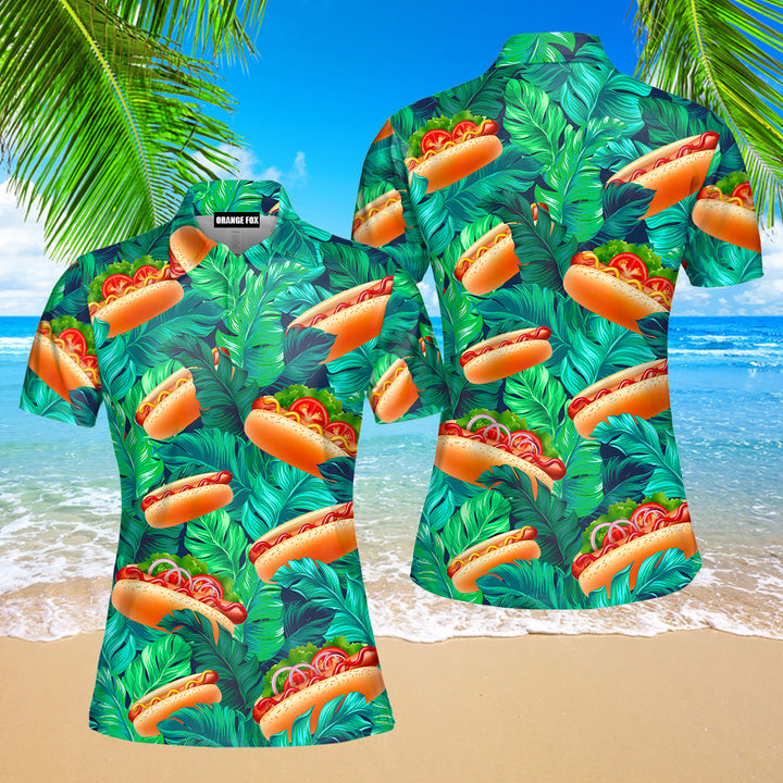 Hotdogs - Gift For Women, Food Lovers, Hotdog Lovers - Love Hot Dog Tropical Polo Shirt