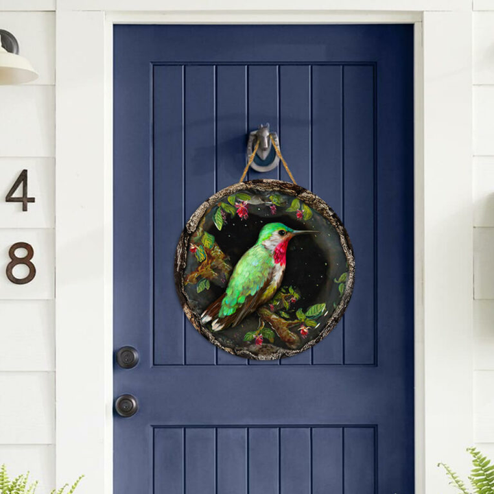 Hummingbird Decor Lovely Round Wood Sign | Home Decoration | Waterproof | WS1344-Colorful-Gerbera Prints.
