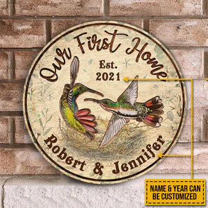 Hummingbird Our First Home Custom Round Wood Sign | Home Decoration | Waterproof | WN1101-Gerbera Prints.