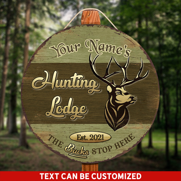 Hunting Lodge Custom Round Wood Sign | Home Decoration | Waterproof | WN1077-Colorful-Gerbera Prints.
