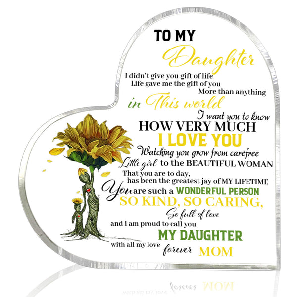 I Am Proud To Call You My Daughter Mother's Day Heart Shaped Acrylic Plaque Gift For Mom & For Dad HA1001-Colorful-Gerbera Prints.
