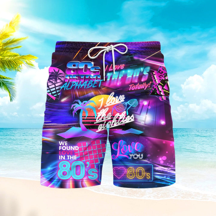 I Love The 80s Neon Music Beach Shorts For Men