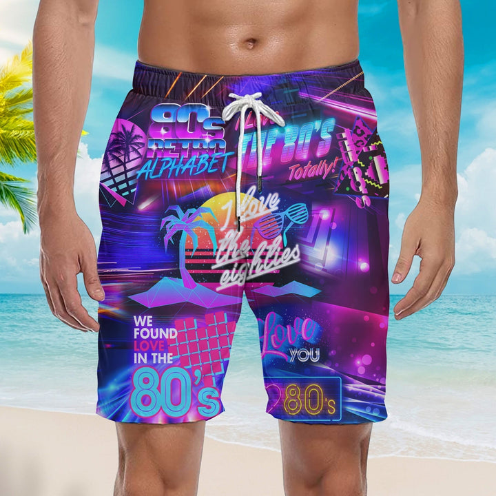 I Love The 80s Neon Music Beach Shorts For Men