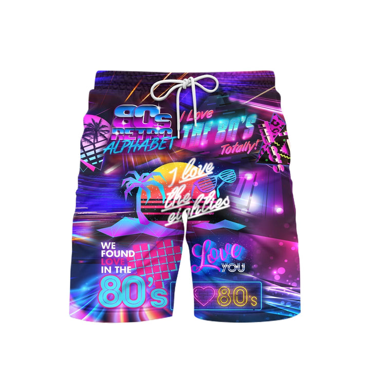 I Love The 80s Neon Music Beach Shorts For Men