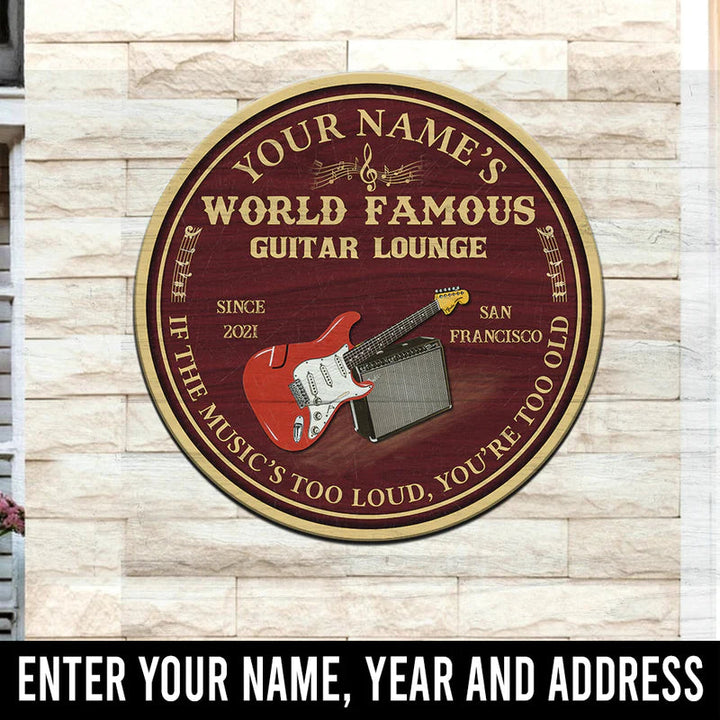 If The Music's Too Loud You're Too Old Guitar Custom Round Wood Sign | Home Decoration | Waterproof | WN1634-Colorful-Gerbera Prints.