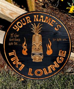 If The Torches Are Lit, So Are We Tiki Bar, Tiki Hut, Tiki Lounge Custom Round Wood Sign | Home Decoration | Waterproof | WN1513-Colorful-Gerbera Prints.