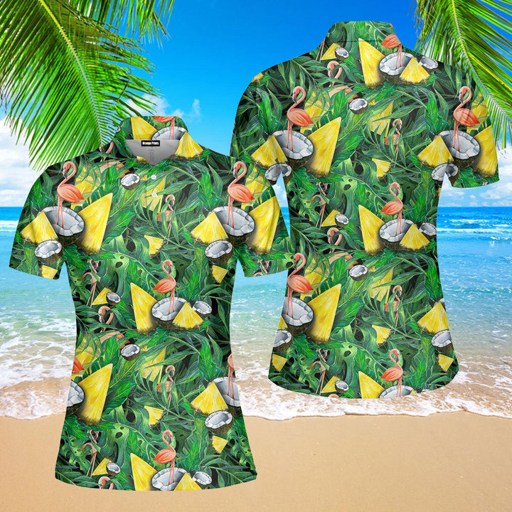 I'm Flocking Retired Flamingo Tropical Polo Shirt For Women