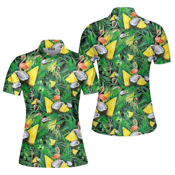 I'm Flocking Retired Flamingo Tropical Polo Shirt For Women