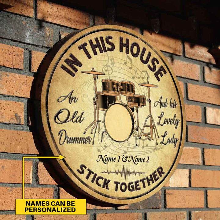 In This House Custom Round Wood Sign | Home Decoration | Waterproof | WN1392-Gerbera Prints.