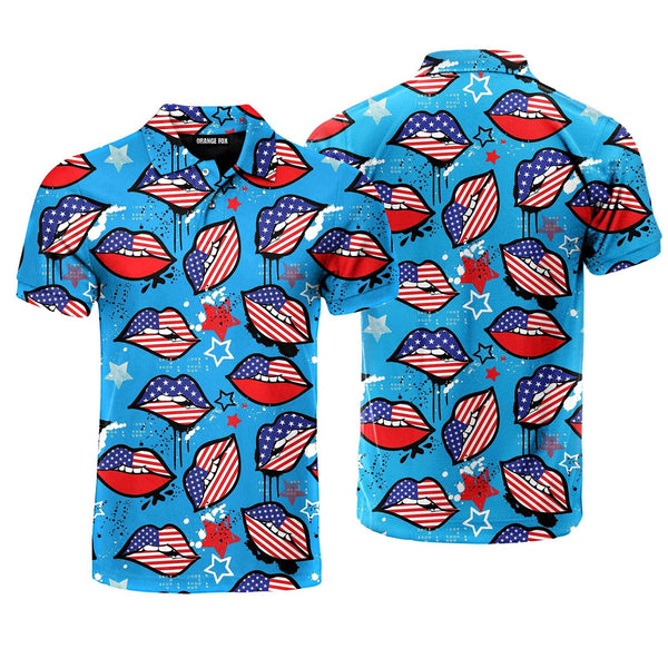 Independence Day 4th Of July American Sexy Lips Polo Shirt For Men