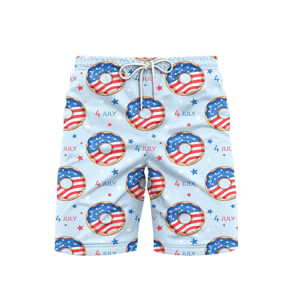Independence Day 4th Of July Blue And Red Donuts Patriotic Beach Shorts For Men