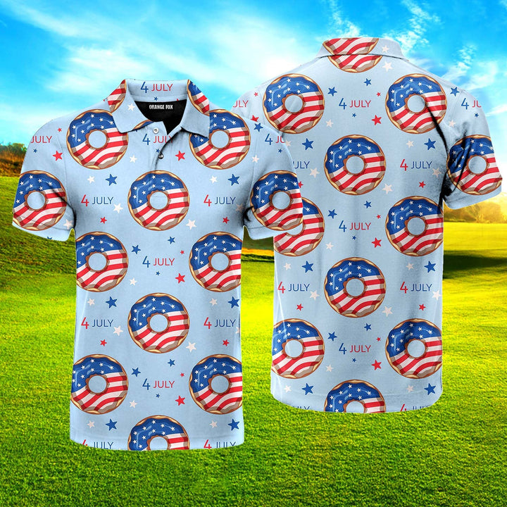 Independence Day 4th Of July Blue And Red Donuts Polo Shirt For Men