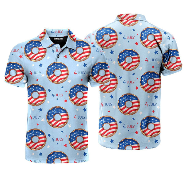 Independence Day 4th Of July Blue And Red Donuts Polo Shirt For Men