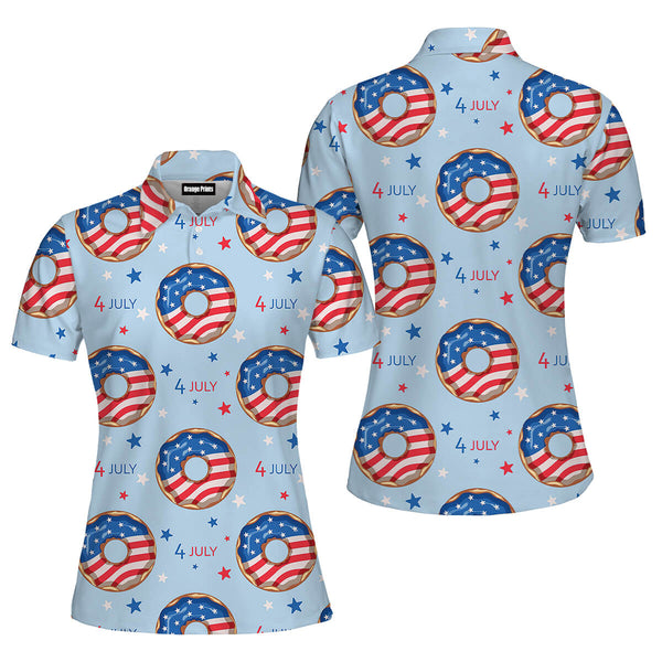 Independence Day 4th Of July Blue And Red Donuts Polo Shirt For Women