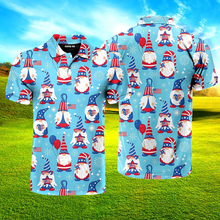 Independence Day 4th Of July Cute Patriotic Usa Gnomes Polo Shirt For Men