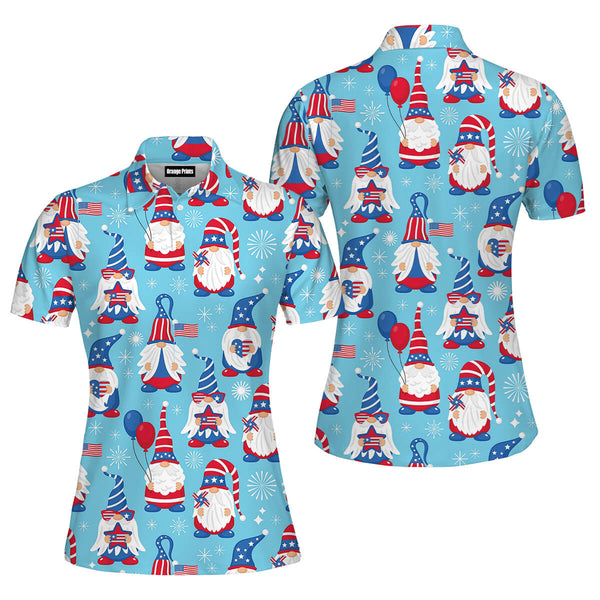 Independence Day 4th Of July Cute Patriotic Usa Gnomes Polo Shirt For Women