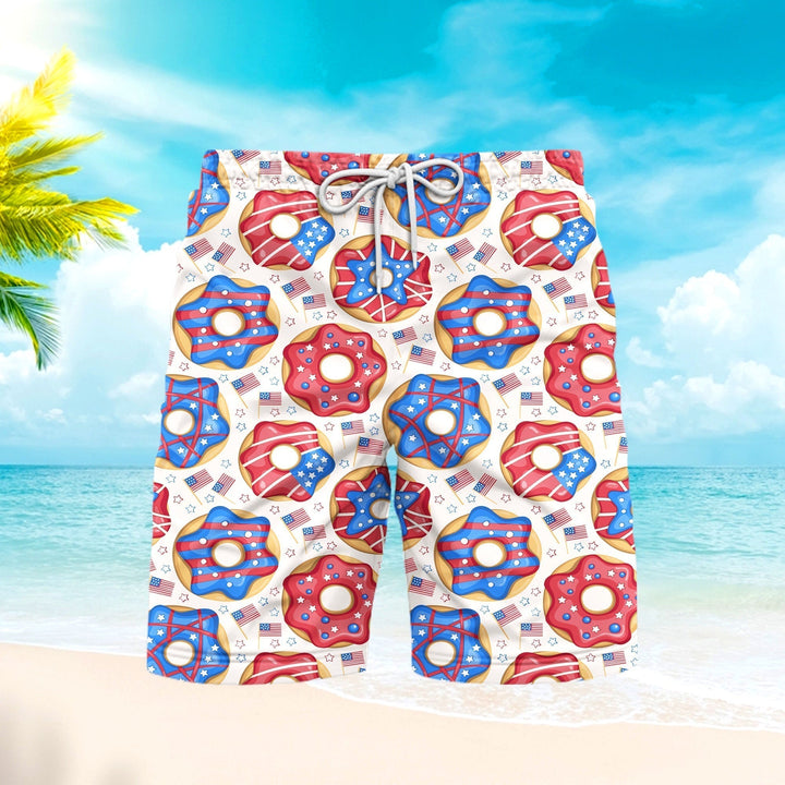 Independence Day 4th Of July Donuts America Patriotic Beach Shorts For Men