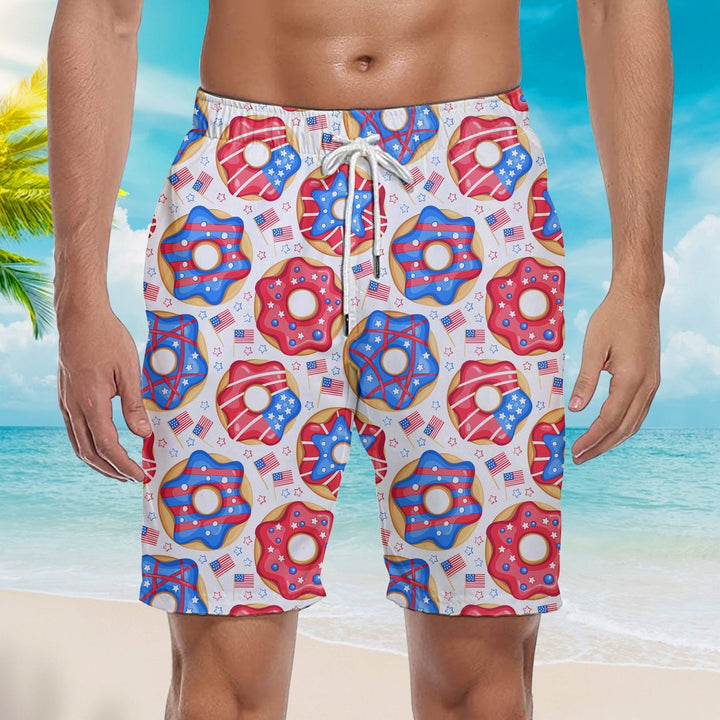 Independence Day 4th Of July Donuts America Patriotic Beach Shorts For Men