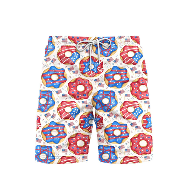 Independence Day 4th Of July Donuts America Patriotic Beach Shorts For Men