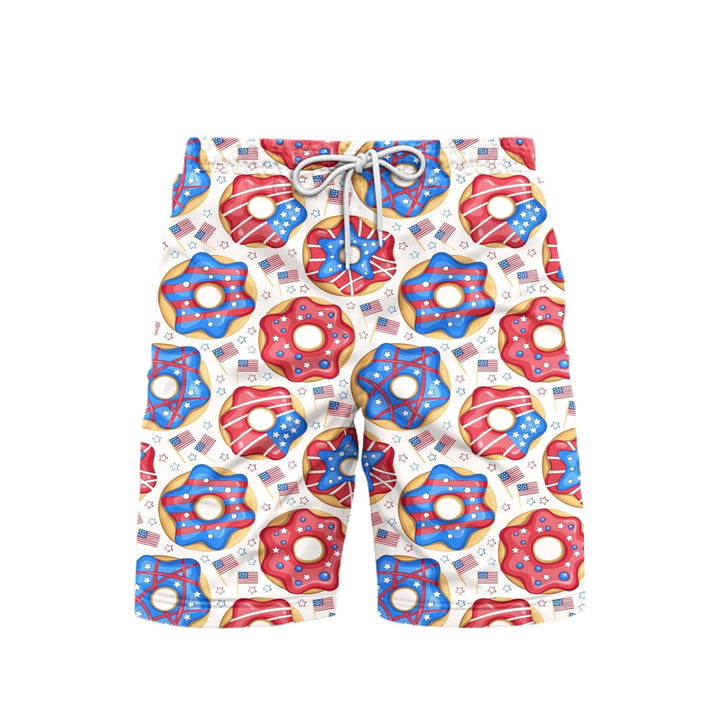 Independence Day 4th Of July Donuts America Patriotic Beach Shorts For Men