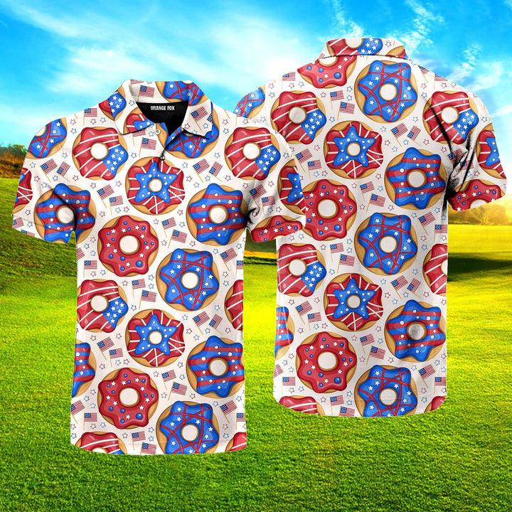 Independence Day 4th Of July Donuts America Polo Shirt For Men