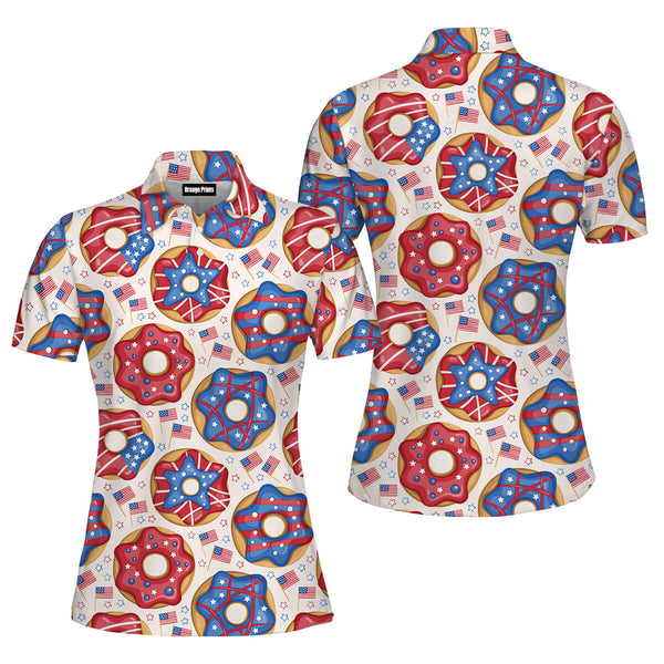 Independence Day 4th Of July Donuts America Polo Shirt For Women
