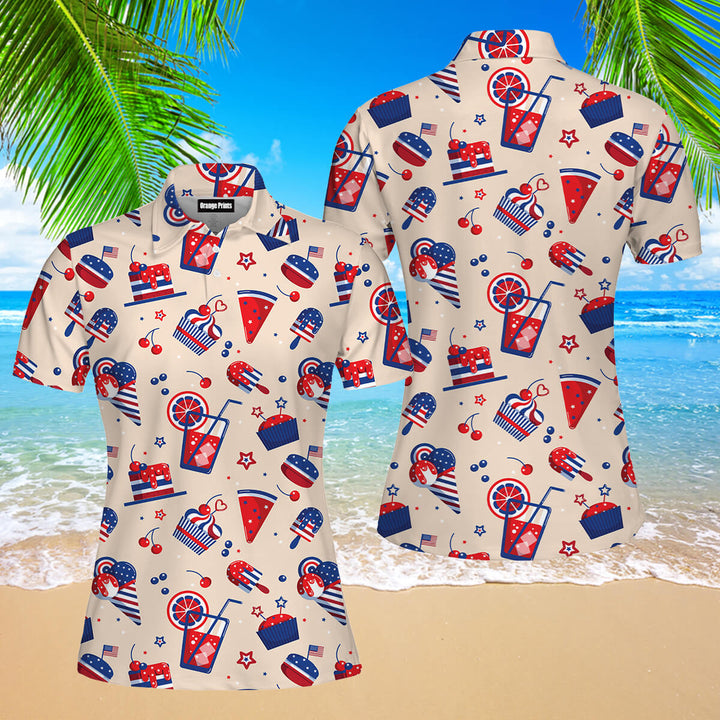 Independence Day 4th Of July Ice Cream And Cakes Polo Shirt For Women