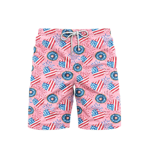 Independence Day 4th Of July Love American Donuts Patriotic Beach Shorts For Men