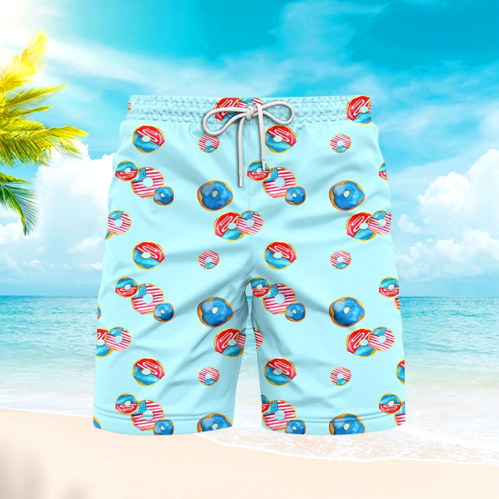 Independence Day 4th Of July Outfit Donuts Patriotic Beach Shorts For Men