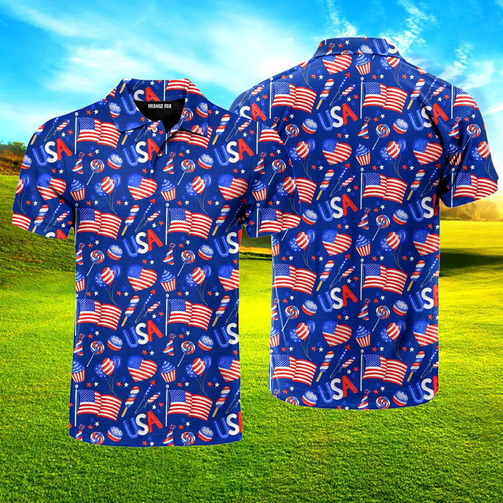 Independence Day 4th Of July Patriotic American Flags Polo Shirt For Men