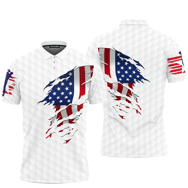 Independence Day American Flag White Polo Shirt For Men