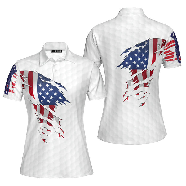Independence Day American Flag White Polo Shirt For Women