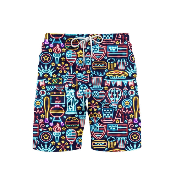 Independence Day Neon Style Beach Shorts For Men