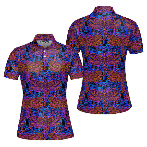 Indian Mandala Dragonfly Polo Shirt For Women