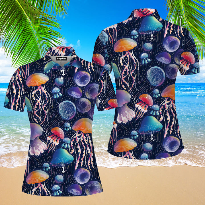 Jellyfish Disco Party Awesome Sea Polo Shirt For Women