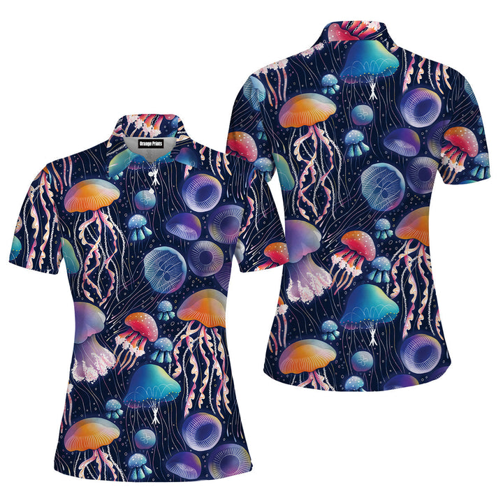 Jellyfish Disco Party Awesome Sea Polo Shirt For Women